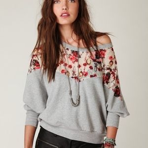Free People Floral Pullover Slouchy Crew Sweater